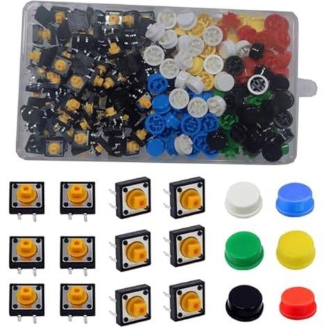 240 Pièces (12 x 12 x 7.3mm) Interrupteurs à Bouton-poussoir Tactiles, Kit d'assortiment d'interrupteurs, Bouton-Poussoir Momentanés à 4 Broches, Tactile Bouton-Poussoir, pour Arduino (1/5)