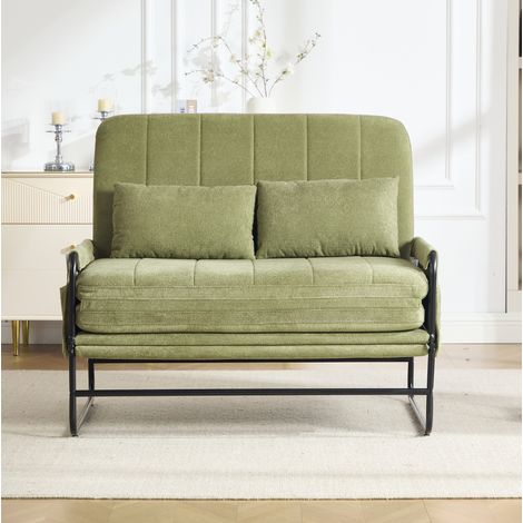 Divano letto 2 posti in ciniglia verde oliva con struttura in metallo DESVIAE (1/5)