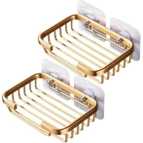 Ensemble de 2 pièces de porte-savon mural sans couture en aluminium pour salle de bain, sans eau et vidable, avec porte-savon de vidange (1/4)