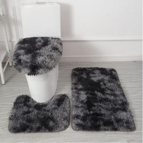 3-teiliges Badezimmer-Set, bestehend aus Badematte, Konturmatte und WC-Sitzbezug, ultraweiche, saugfähige und rutschfeste Mikrofaser-Badematte mit PVC-Noppen (1/5)