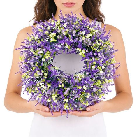 Ein 32 cm großer Lavendelkranz eignet sich perfekt zum Dekorieren von Wänden im Innen- und Außenbereich, Fenstern, Partys und Hochzeitsdekorationen. (1/5)