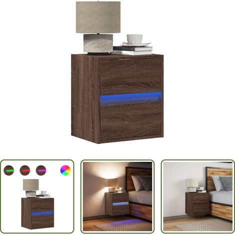 LED-Leuchten - Wand-Nachttisch mit LED-Leuchten Braun Eichen-Optik (1/5)