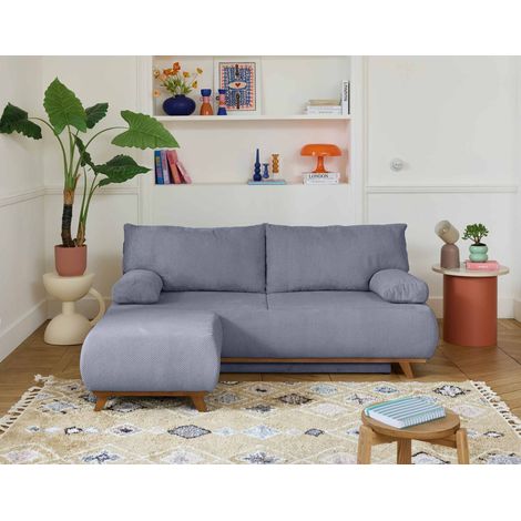 Cristal - 3-sitzer sofa - schlaffunktion und bettkasten und hocker - aus strukturiertem samt - graublau