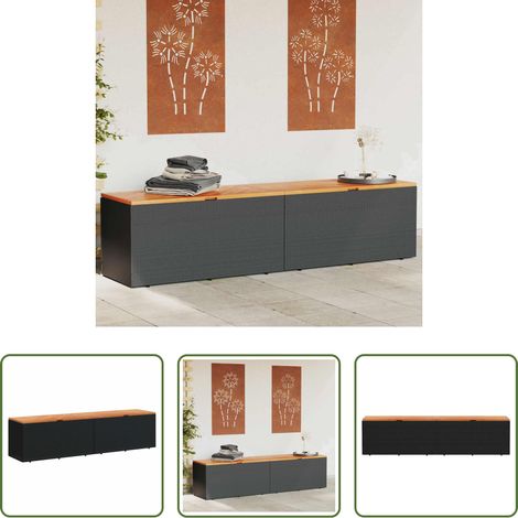 Terrassenmöbel - Gartentruhe Schwarz 220x50x54 cm Poly Rattan Akazienholz (1/5)
