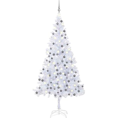 Künstlicher Weihnachtsbaum mit Beleuchtung Kugeln L 240 cm Weiß