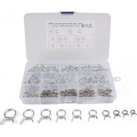 Collier de serrage 150 Colliers de serrage inox 5-14mm clip ressort pour tuyau tube (1/5)