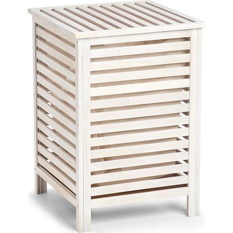 Wäschekorb aus Holz, Wäschebehälter, weiß, ZELLER