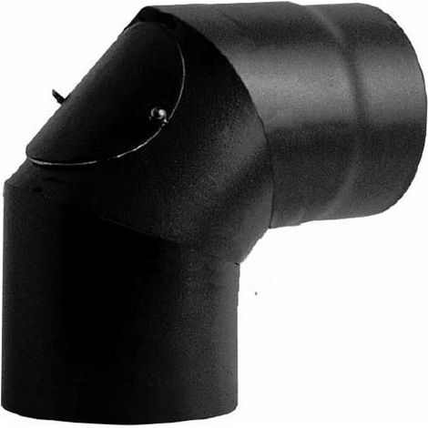 MBM – Coude 90° avec inspection DN 120 – Tube en acier émaillé noir 600°C – Résistance à la corrosion – Pour poêles à bois – Fabriqué en Italie
