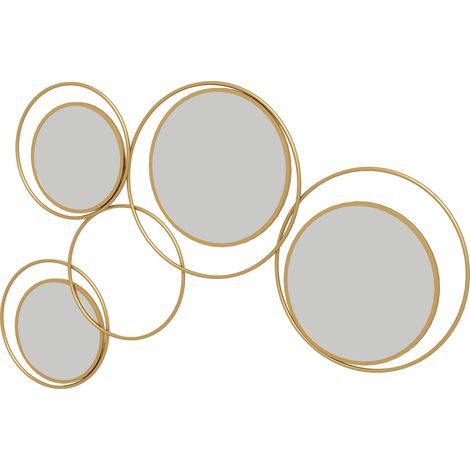 Miroir mural décoratif en métal 3D avec 4 miroirs ronds pour salon, chambre ou couloir, 110 x 68 cm, doré (1/5)