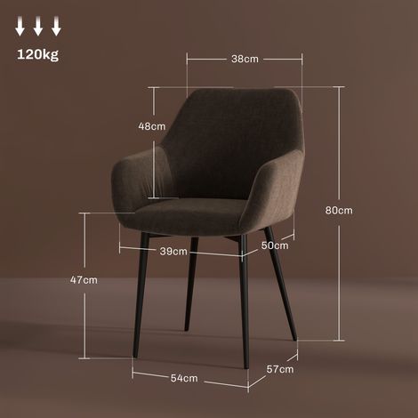 Ensemble de deux chaises de salle à manger de style scandinave avec accoudoirs incurvés en velours, 54x57x80 cm, marron. (1/5)