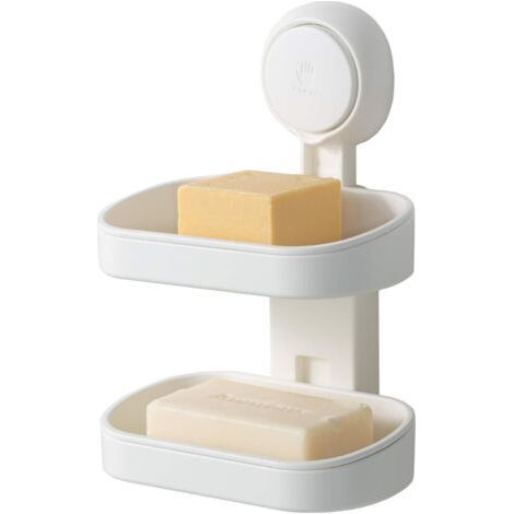 PA Porte Savon à Ventouse Double Couche sans Perçage & Réutilisable Charge 5KG 1 Seconde Installation Support Savon pour Carrelage Paroi de la Douche Salle de Bain Cuisine (1/5)