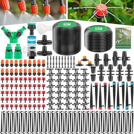 Pair Système d'irrigation Jardin 315PCS Kit d'irrigation Goutte avec 60M + 15M Tuyau, Irrigation Goutte à Goutte Pulvérisation Systèmes de Refroidissement pour Jardin pelouse Serre Plantes (1/5)