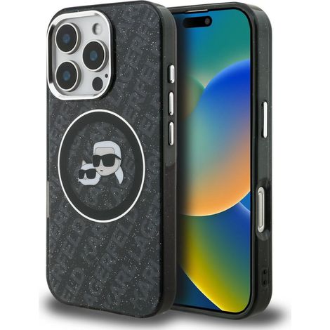Funda MagSafe Karl Lagerfeld IML Glitter Karl & Choupette Heads para iPhone 16 Pro Max negra (1/5)