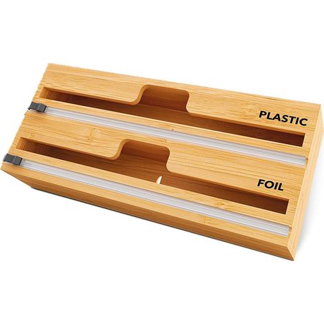 Lebensmittelverpackungsspender, Aluminiumfolienspender aus 100% Bambus – Aluminiumfolien-Organizer-Spender für die Küchenschublade (2 in 1) (1/4)