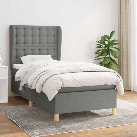 Cama box spring con colchón tela gris oscuro 90x190 cm (1/5)
