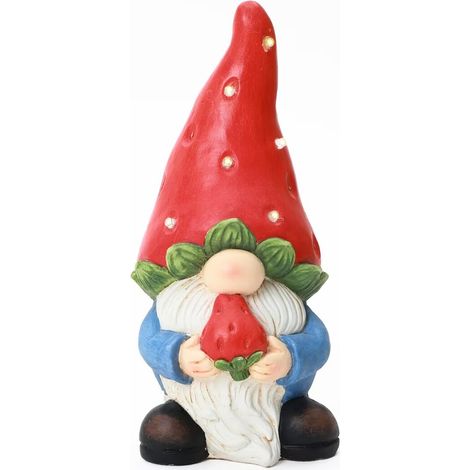LED Gartenfigur Zwerg aus MGO, 19x20x40 cm, lustige Deko für Garten und Außenbereich (1/5)