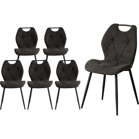 6er Set Esszimmerstühle skandinavisch mit Griffen und Rautenmuster, Schwarz (1/5)