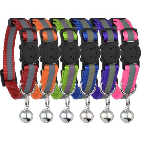 Upgraded Version - Reflective Cat Collar with Bell, 6 Pack, Strong and Safe Cat Collars, Nylon, Mixed Colors, Pet Collar, Detachable Cat Collar, Free Replacement (6 Pack)