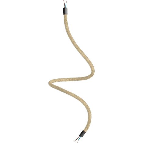 creative cables - Kit Creative Flex tubo flessibile di estensione rivestito in juta RN06 Neutro con terminali metallici - 90 cm, Nero