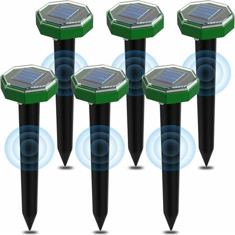 Paquete de 6 repelentes de ratones ultrasónicos solares, repelentes de ratones ultrasónicos solares IP65 impermeables para césped de jardín para repeler topos y ardillas terrestres (1/5)
