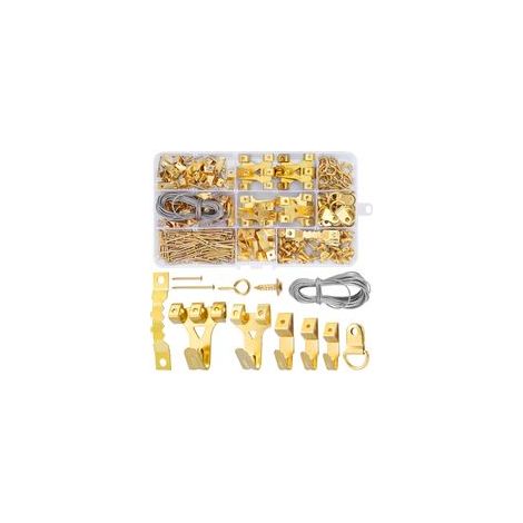 Crochet Pour Cadre Photo, 250 Pièces Kit de suspension de tableaux, avec Vis, Clous, Anneau en D et œil à Vis, cintres en Dent de Scie, câble d'acier, Crochets pour Cadre Photo