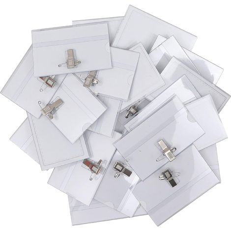 Lot de 50 porte badges horizontaux en plastique 90 x 56 mm Infirmière, écoles, entreprises, conférences et visiteurs en PVC transparent résistant à l'eau (1/5)