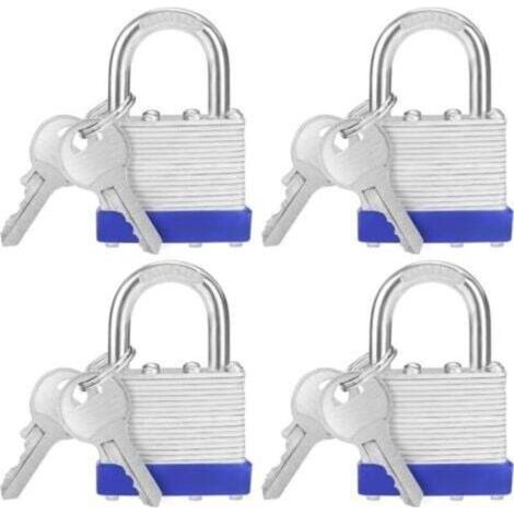 6,4x4,2x2,4 cm - Cadenas en fer avec 2 clés (Pack de 4) - Cadenas extérieur/intérieur résistant aux intempéries pour garages et armoires de rangement (1/4)
