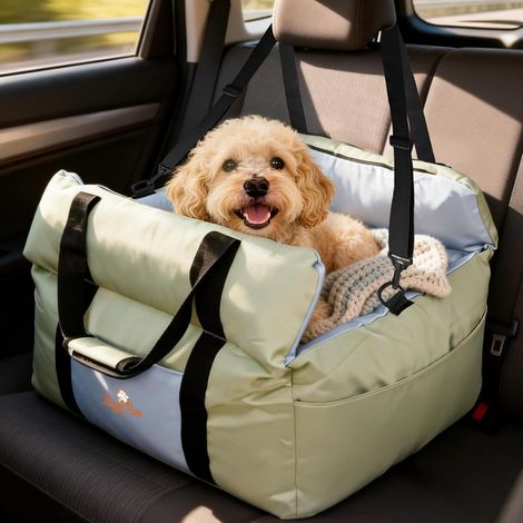 Portable Car Seat for Small to Medium Dogs with Removable and Washable Cushion, Green (1/5)
