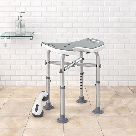 Tabouret de douche gris en aluminium avec barre d'appui et (1/5)