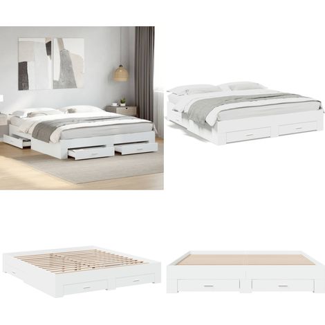 Bettgestell mit Schubladen Weiß 180x200 cm Holzwerkstoff - Bettesrahmen - Doppelbett - Holzbettrahmen - Weißer Rahmen - Schubladensystem - Home & Living (1/5)
