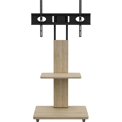 Meuble tv mobile 60x40 cm réglable en hauteur avec roulettes et rangement, pour écran 32 à 75 pouces