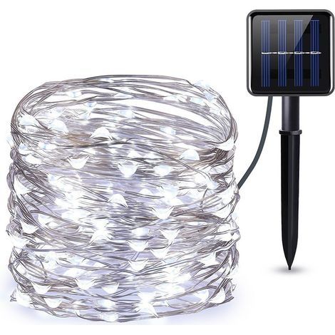 Guirlande Lumineuse Exterieur Solaire, 7M 50 LED Fil de Cuivre Guirlande Lumière Solaire 8 Modes Étanche Noël Guirlande pour Décoration Jardin Fête Mariage, Blanc