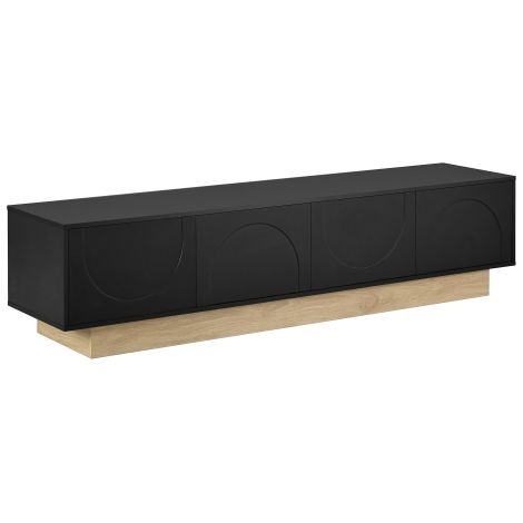 Meuble TV 175cm noir veiné, design incurvé minimaliste avec rangement (1/5)