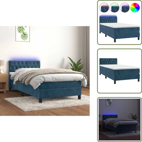Colchón de muelles ensacados - vidaXL Cama box spring colchón y LED terciopelo azul oscuro 100x200 cm - Cabecero ajustable