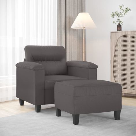 Sessel mit Hocker Grau 60 cm Kunstleder