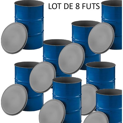 Fût métallique à ouverture totale 216l standard- lot de 8