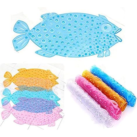 Alfombrilla antideslizante con forma de pez para baño/ducha (azul)