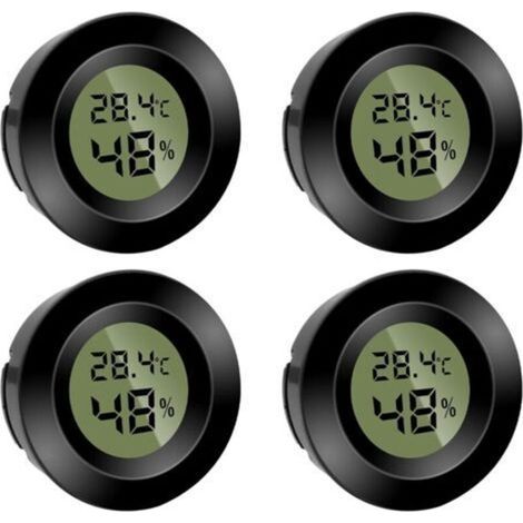 Lot de 4 mini hygromètres numériques, thermomètres ronds, hygromètre, température (℉) ou Celsius (℃), pour l'intérieur, le bureau, le salon (piles incluses) (1/5)