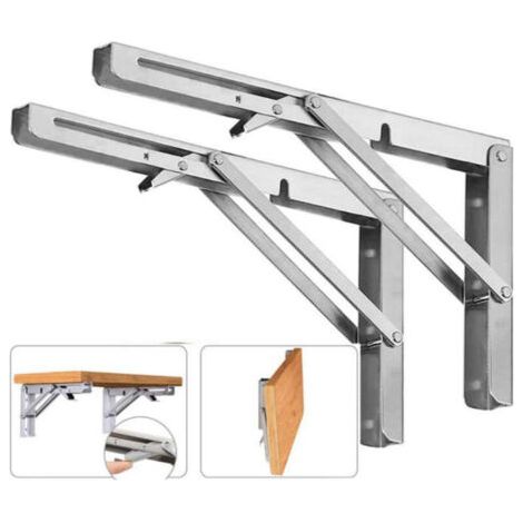 FENOPLASTICAÉquerre Pliante 400 mm,Supports d’Étagère Pliables Acier Inoxydable Équerre Étagère Pliante Charge Lourde Max 150kg Equerre Etagere Console Rabattable pour Garage Cuisine, 2 Pcs
