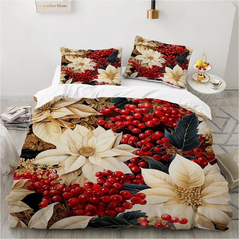 Bettwäsche-Set 155x220 cm mit Blumenmuster, 3-teilig, Mikrofaser, Reißverschluss