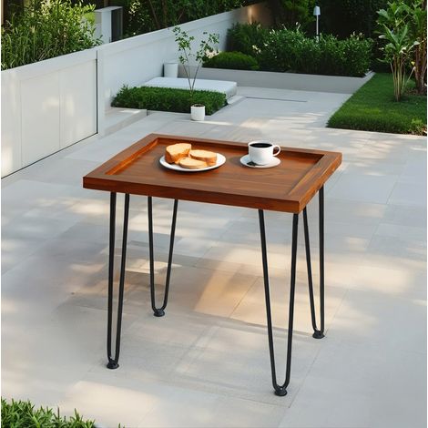 Mesa de centro color madera natural en madera maciza con patas de hierro lacado y uso multifuncional (1/5)