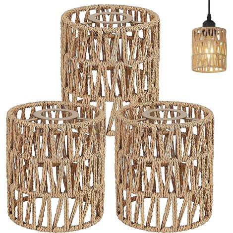 Lot de 3 Abat-jour Rotin E27 11,5x15cm Bohème Pour Lampe Table Suspension (1/5)