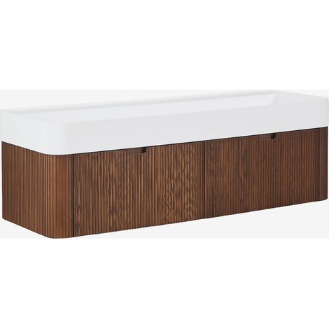 Ensemble meuble de salle de bain suspendu 130x45 cm en bois avec lavabo intégré Saioa SKLUM (1/5)