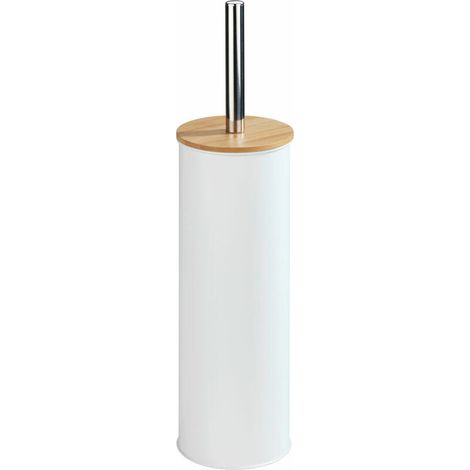 Brosse WC Bois, Brosse WC noire, Métal - Bambou, de 9,5x38,5 cm, Blanc - Marron (1/5)