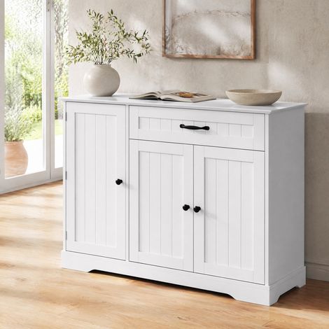 Aparador con 3 puertas y 1 cajón, mueble de almacenamiento en MDF blanco HAVRYA (1/5)