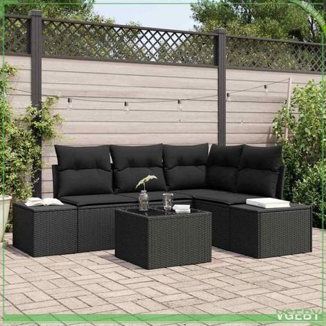 Ensemble canapé de jardin - FAFEICY - Modulaire - Noir - Polyrotin - Rangement étanche (1/5)