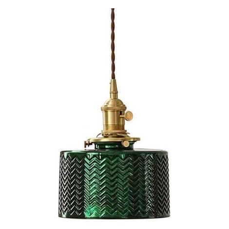 Green Mobility-Suspension avec abat-jour rond en verre côtelé, style industriel rétro loft, lampe suspendue E27 pour chambre, salle à manger, cuisine (vert) (1/4)