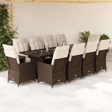 11-tlg. Garten-Bistro-Set mit Kissen Braun Poly Rattan vidaXL (1/5)