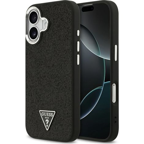 Guess Glitzer-Dreieck-Logo MagSafe Hülle für iPhone 17 Schwarz
