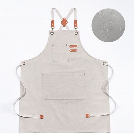 Tablier de cuisine professionnel unisexe (1 pièce) - imperméable, 3 poches, bretelles réglables, idéal pour la restauration, la peinture, le jardinage, le barbecue, blanc cassé (1/3)